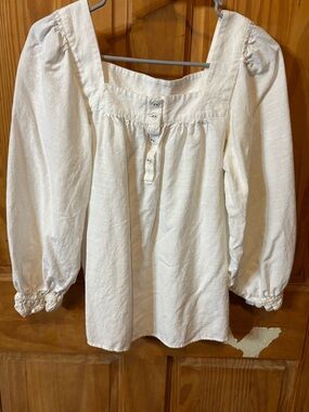 LC Lauren Conrad Cream Square-Neck Peasant Blouse